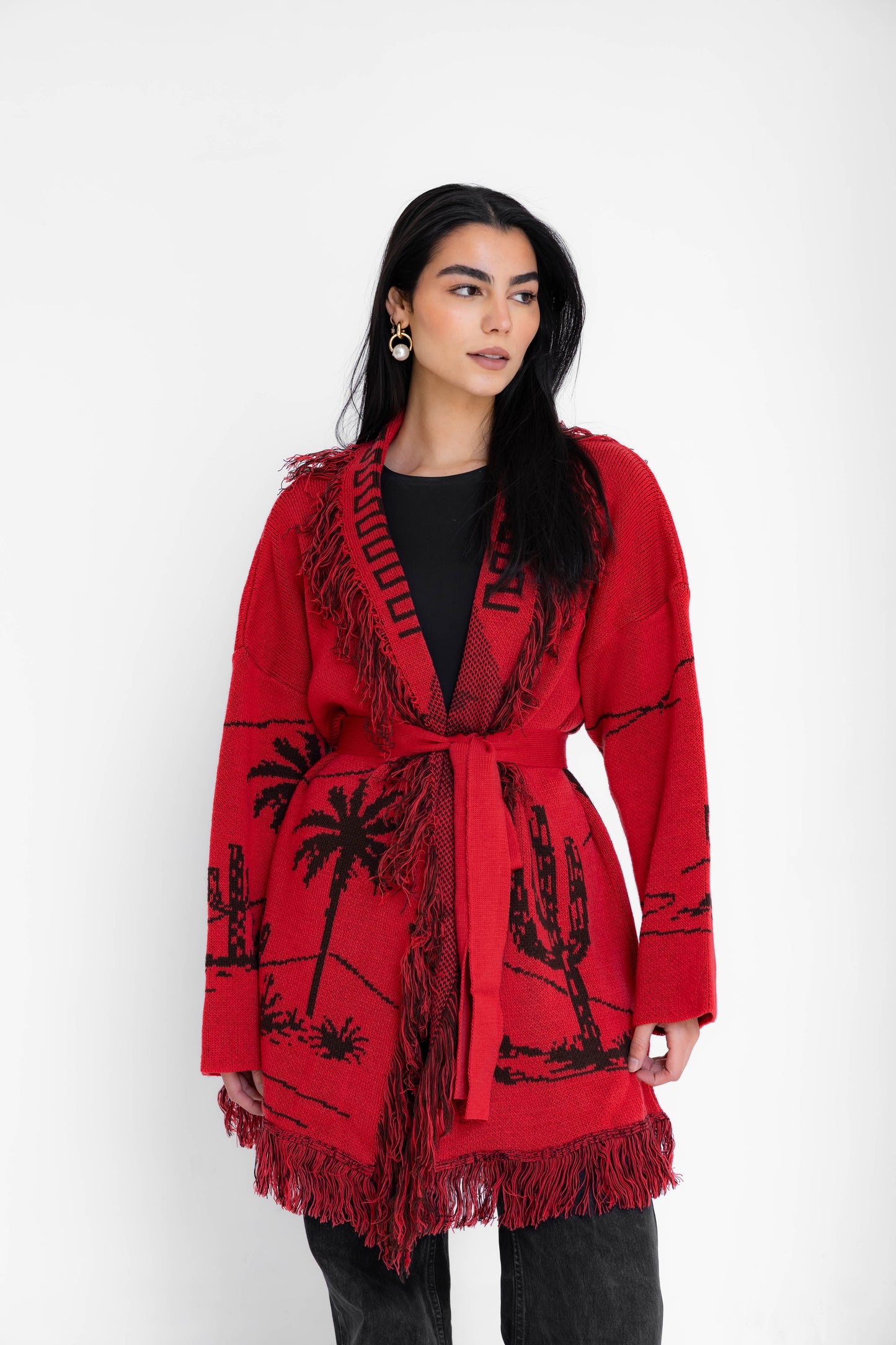 Center Of Attention Knit Cardigan - Hot Pink X Brown