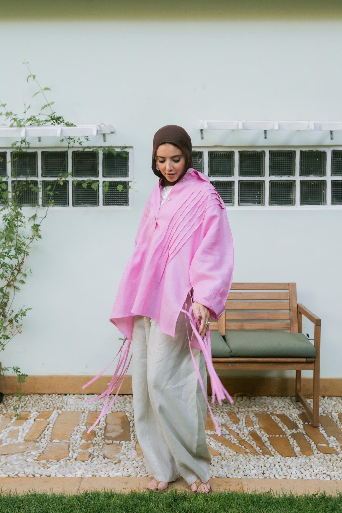 Summer Fringes Linen Shirt - Pink
