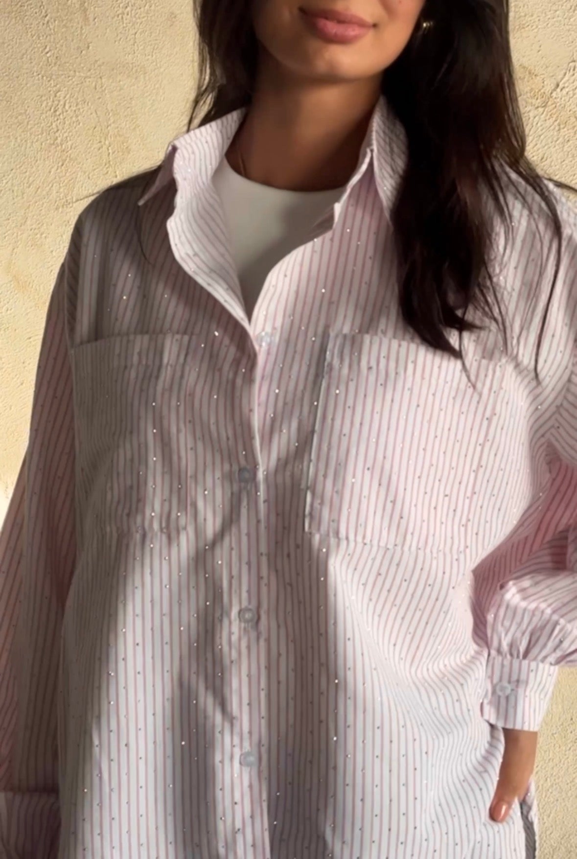 Striped Studded shirt - Soft Pink