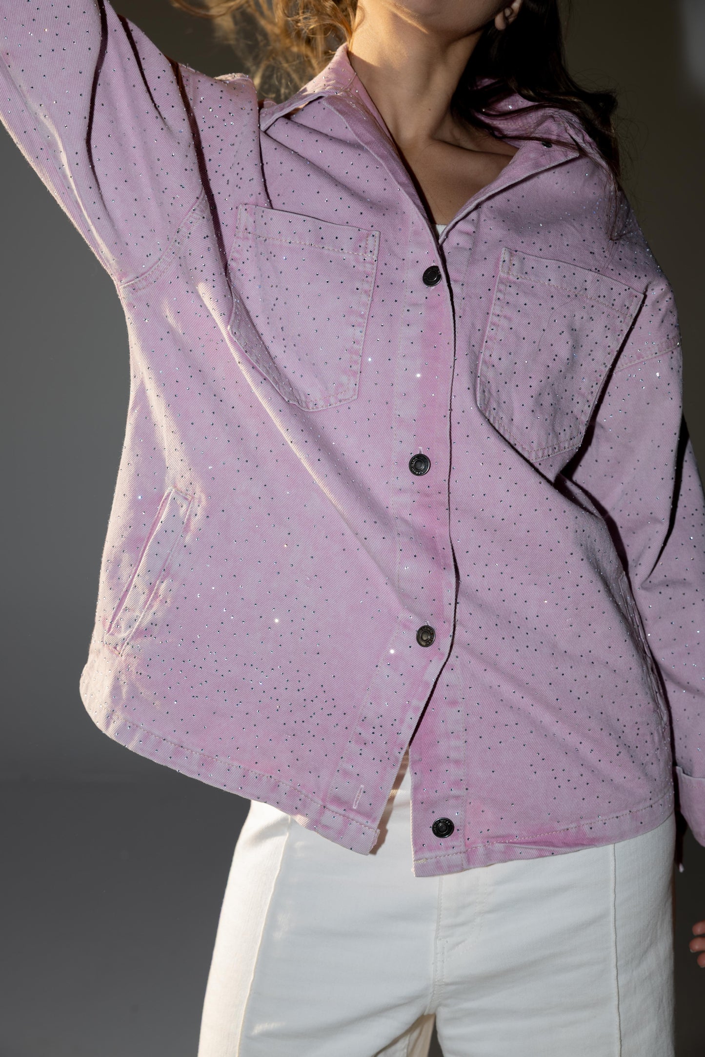Starluxe Studded Denim Jacket - Petal