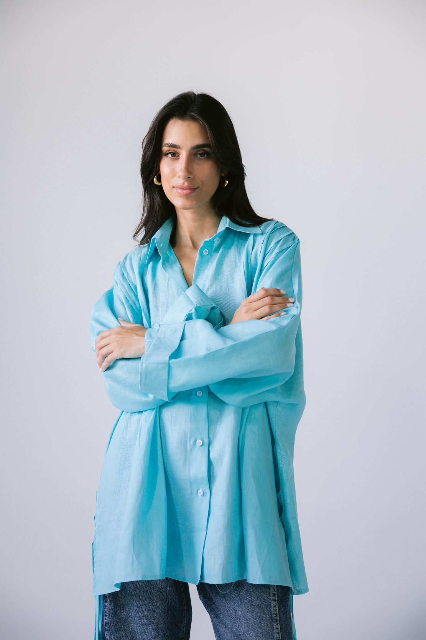 Summer Fringes Linen Shirt -  Turquoise