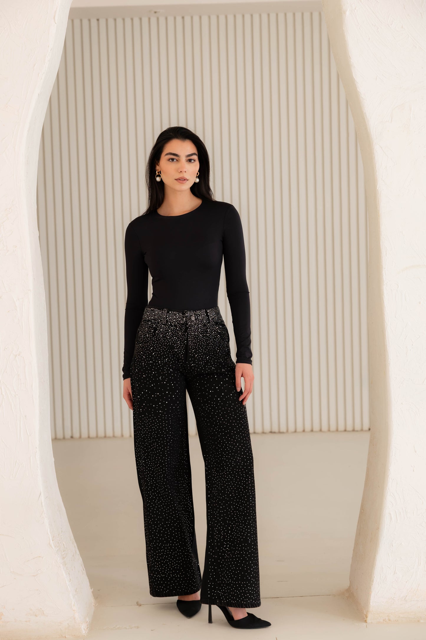 Nightfall Studded Denim Pants In Black