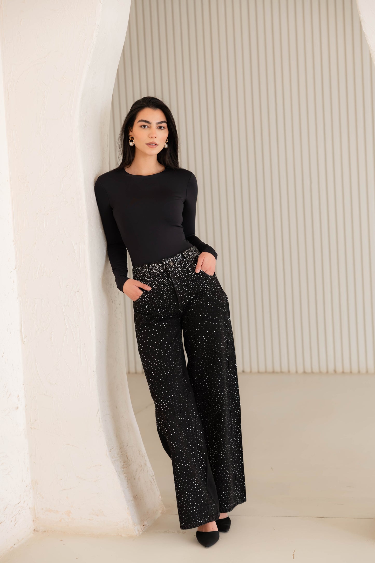Nightfall Studded Denim Pants In Black