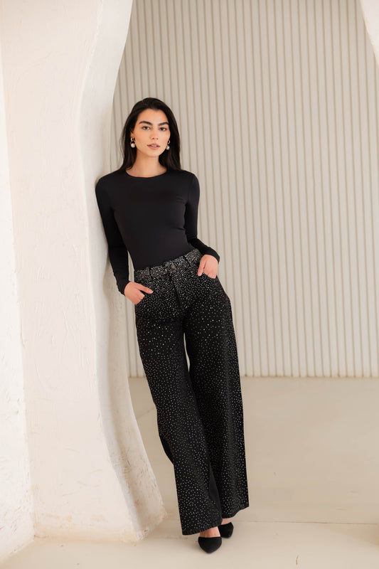 Nightfall Studded Denim Pants In Black