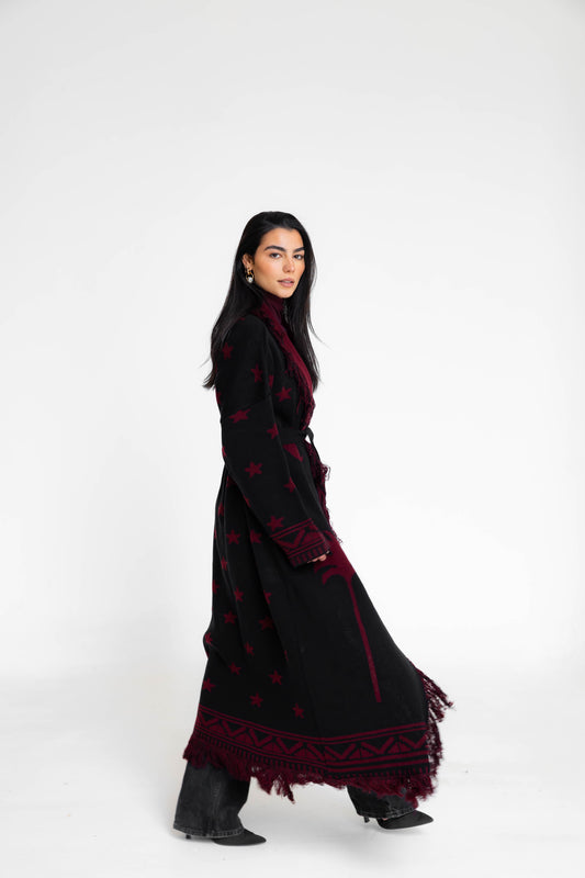 Moonlight Knit Cardigan In Black X Red