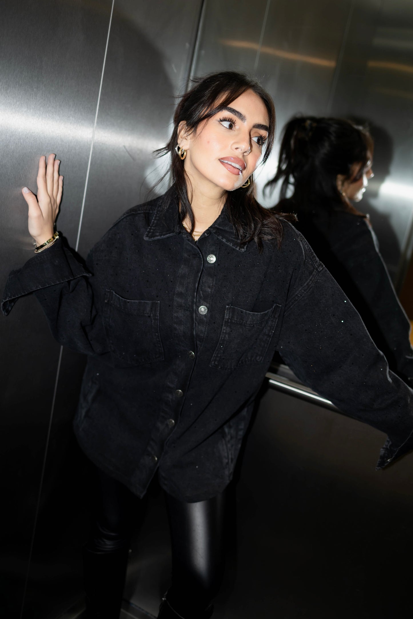 Starluxe Studded Denim Jacket In Black