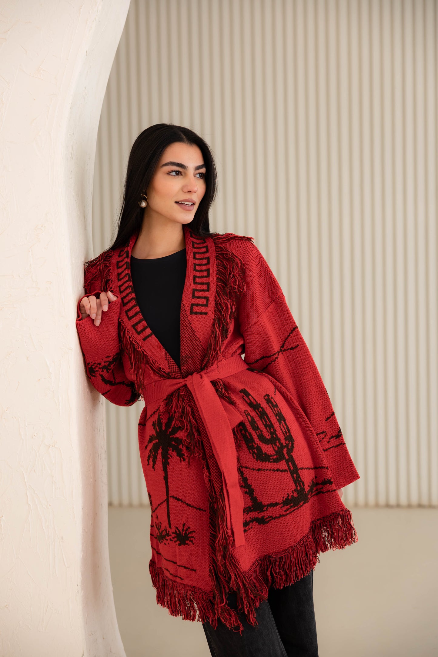 Center Of Attention Knit Cardigan - Hot Pink X Brown