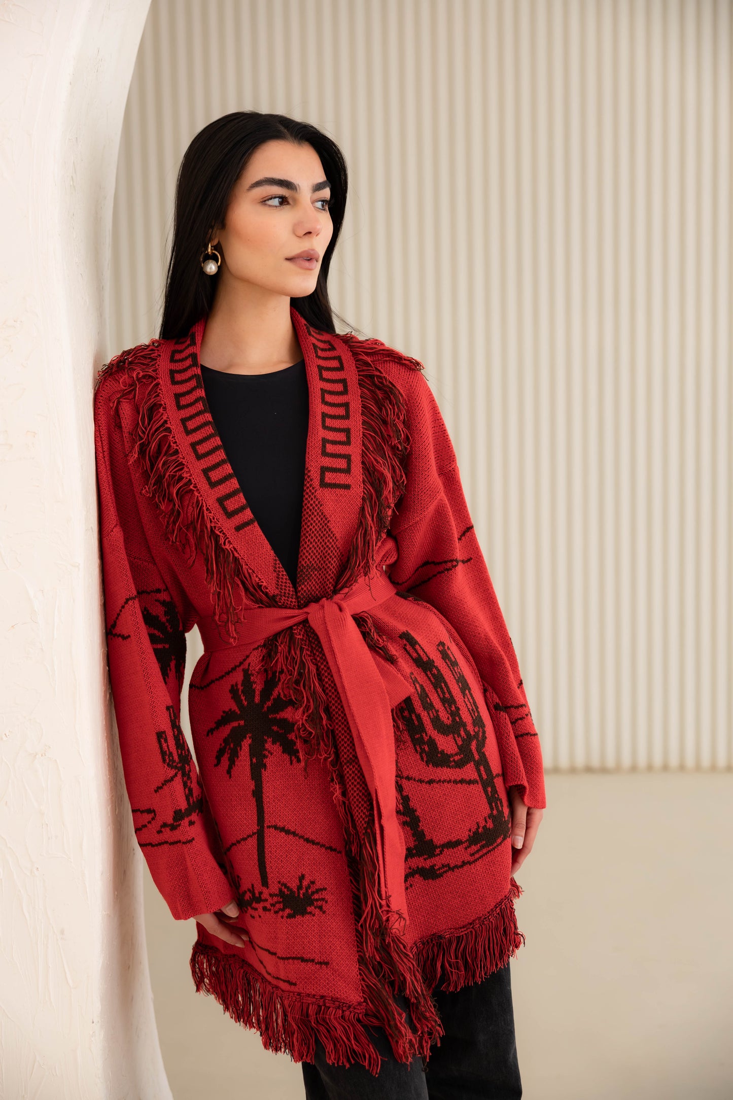 Center Of Attention Knit Cardigan - Hot Pink X Brown