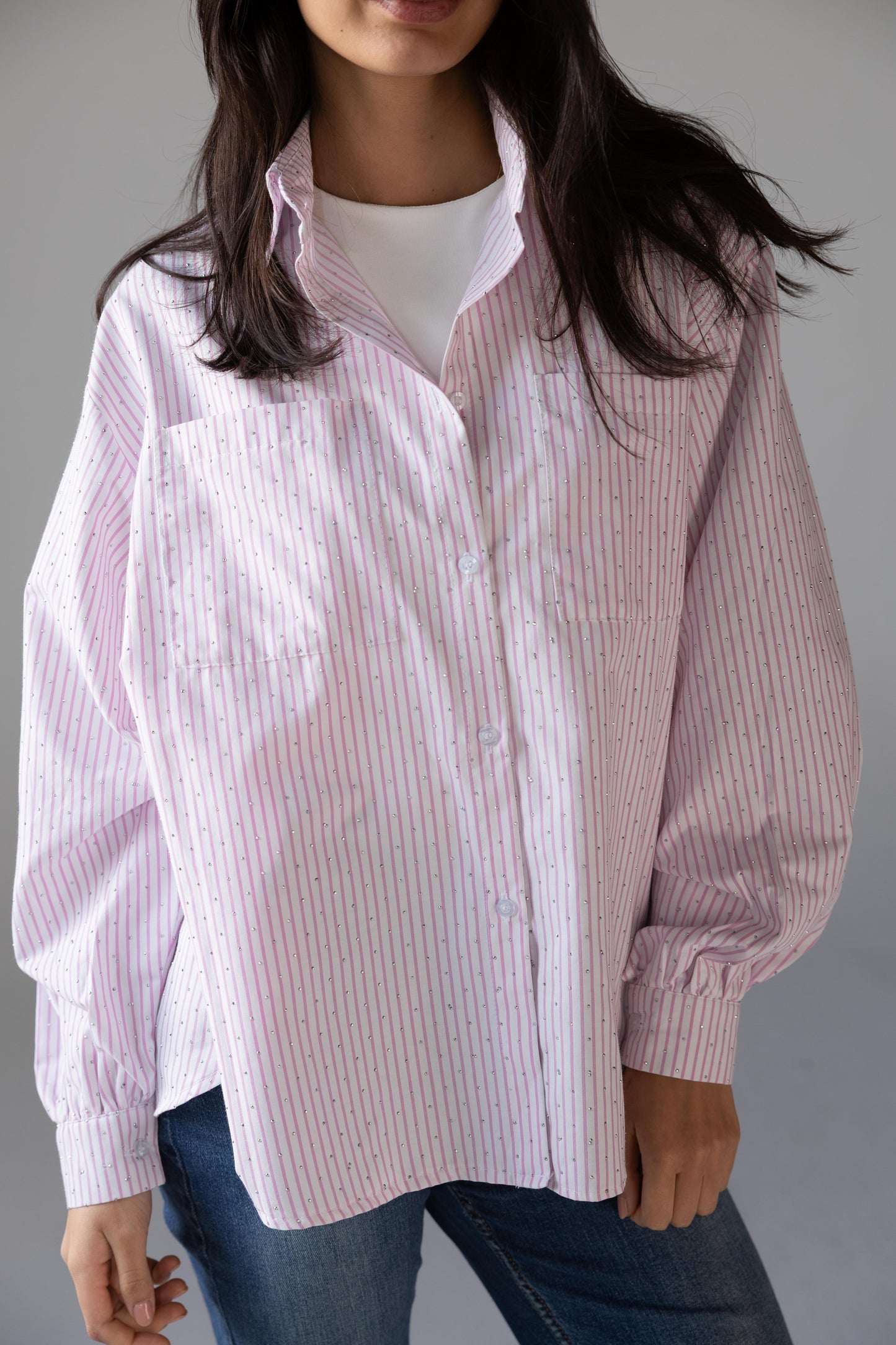 Striped Studded shirt - Soft Pink