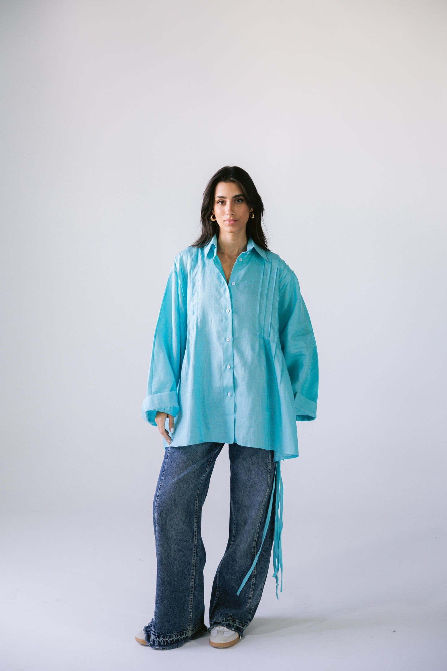 Summer Fringes Linen Shirt -  Turquoise
