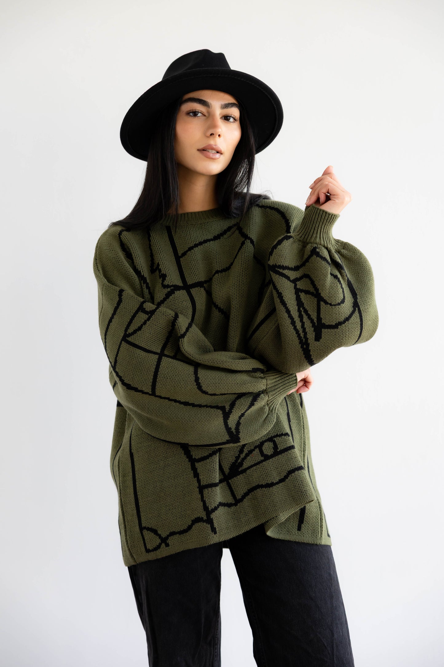 Boho Knit Sweater In Olive