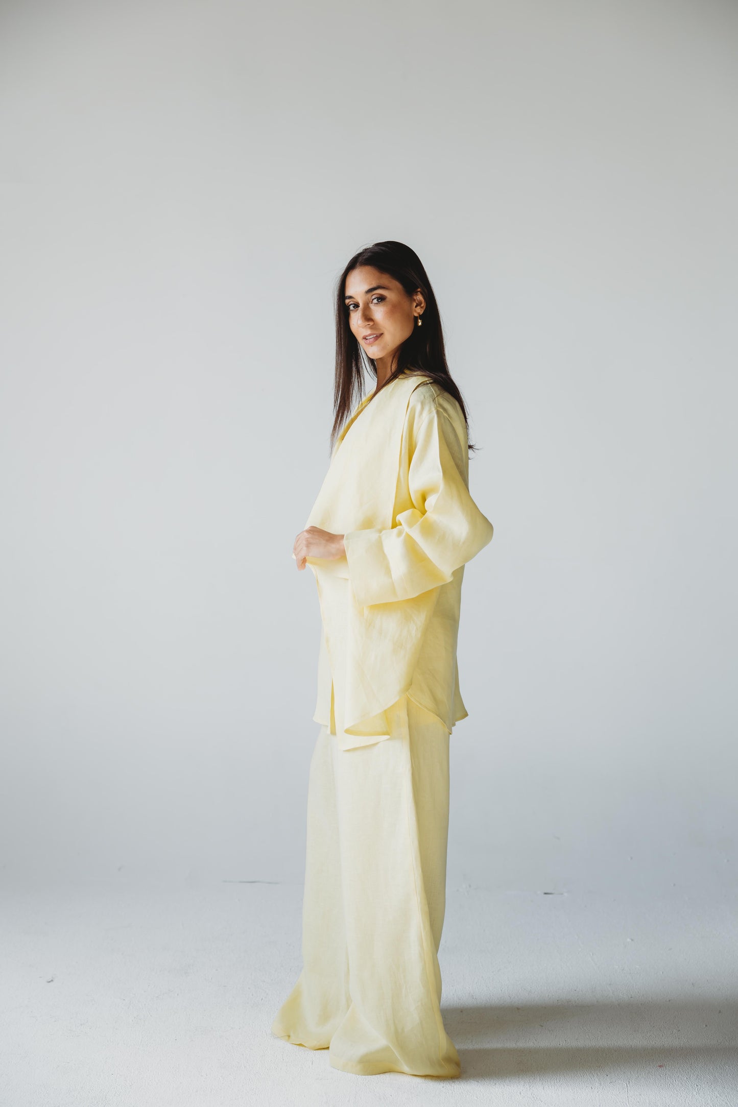 Linen Flow Cardigan Set - Butter Yellow
