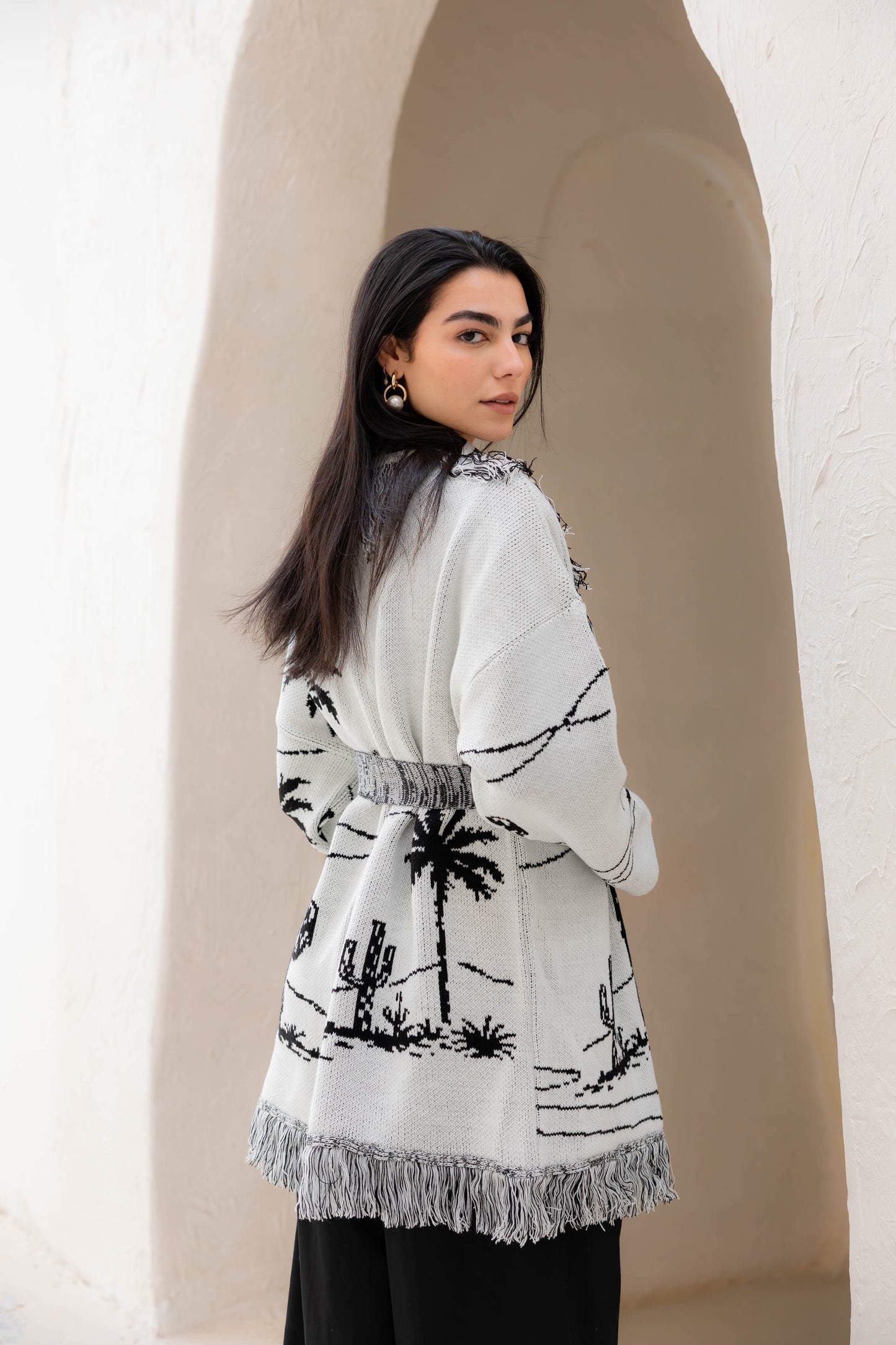 Center Of Attention Knit Cardigan In Black X White