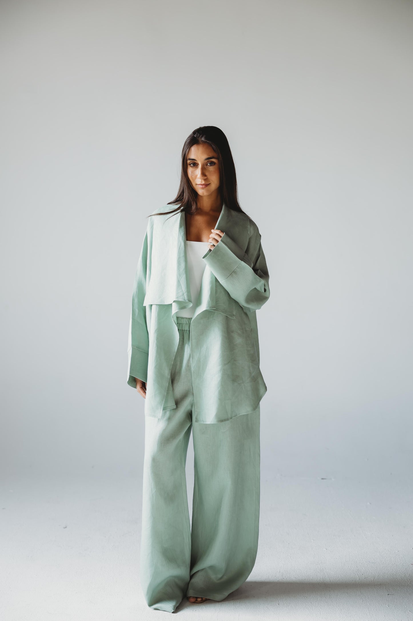 Linen Flow Cardigan Set - Mint