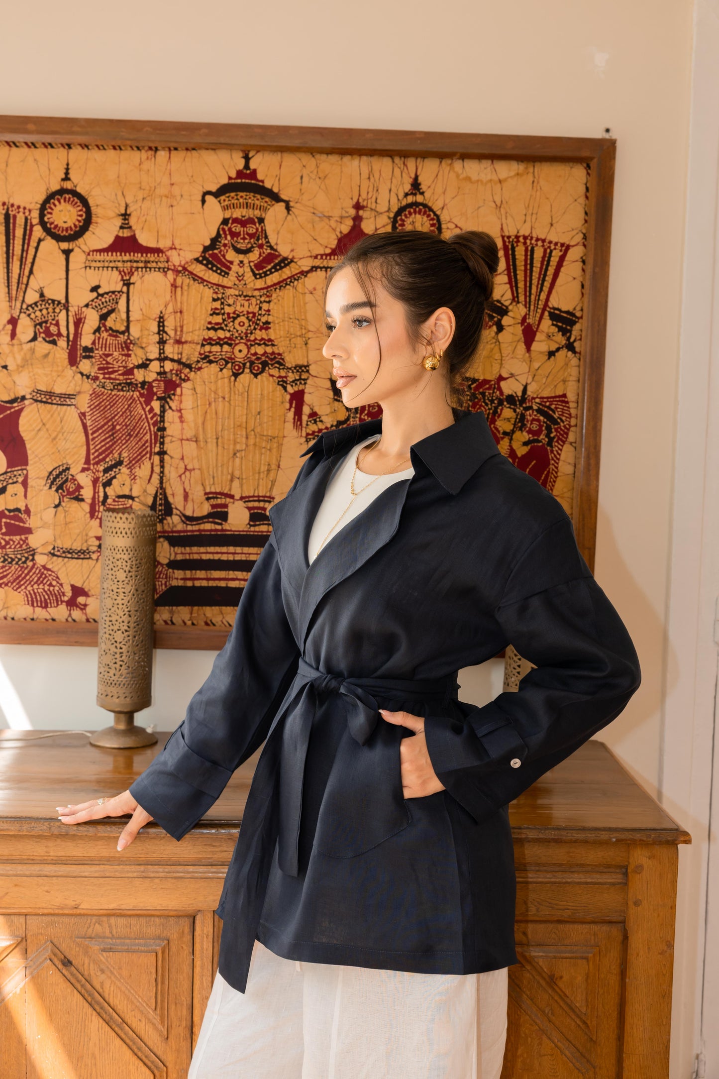 Get It Done Linen Cardigan - Navy