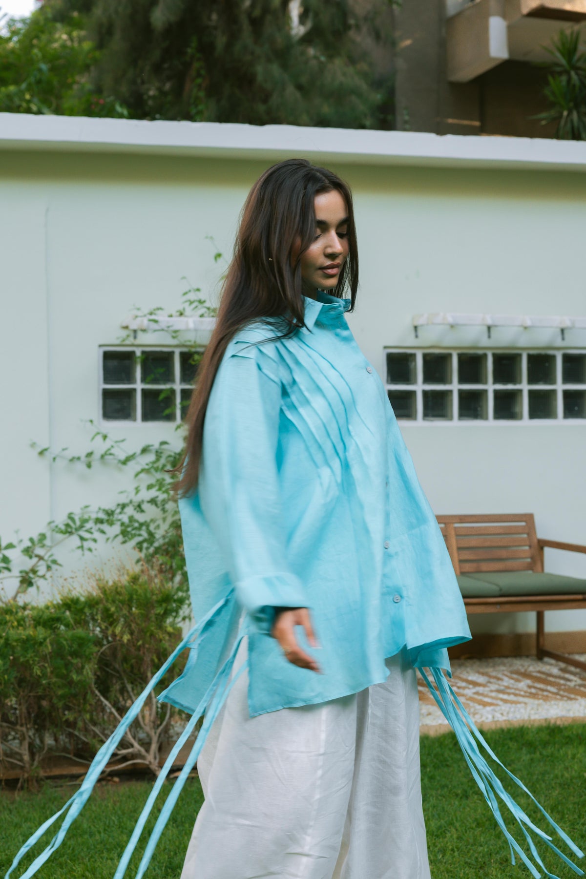 Summer Fringes Linen Shirt -  Turquoise