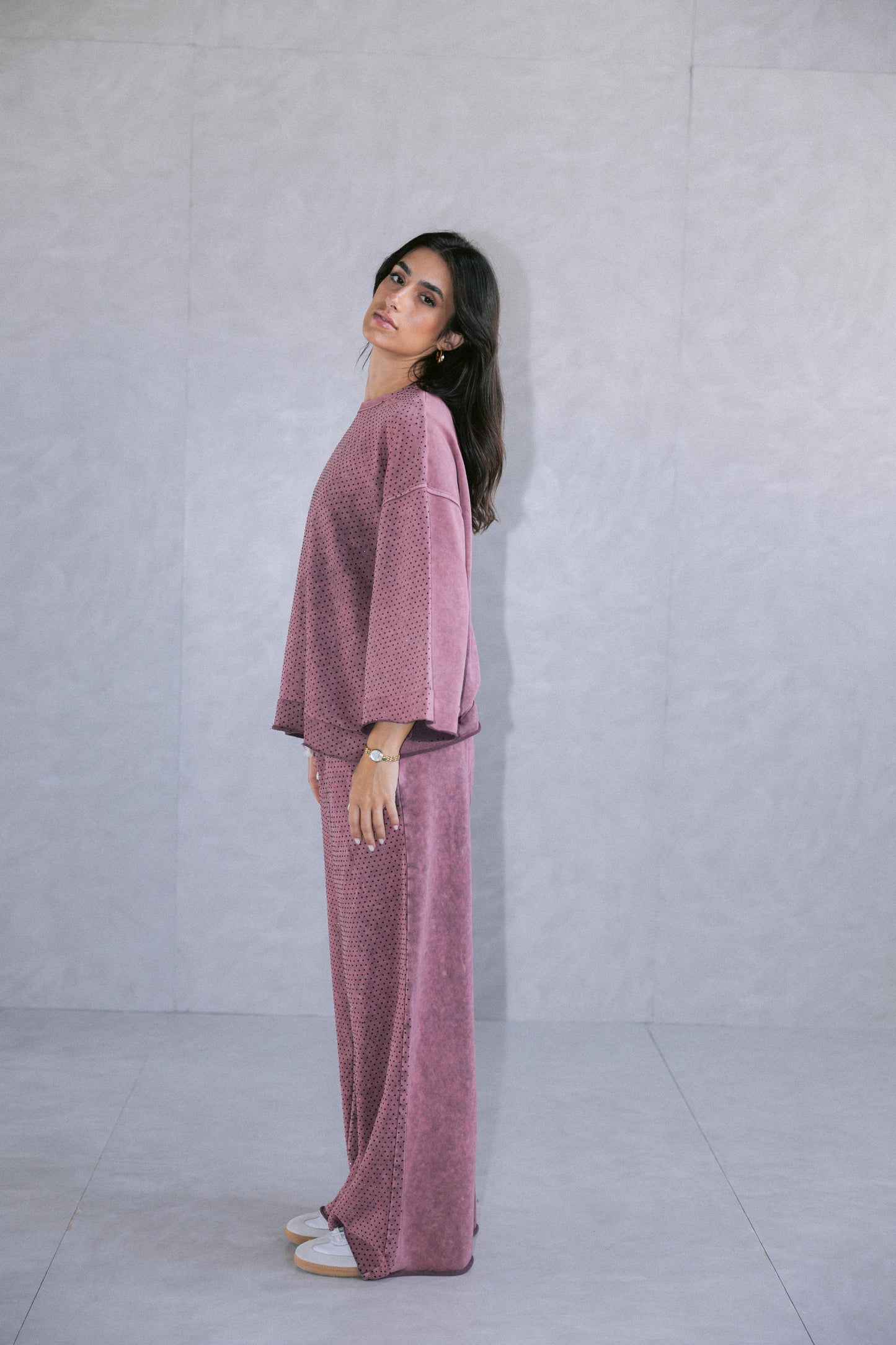 Relaxed Studded Set - Burgundy