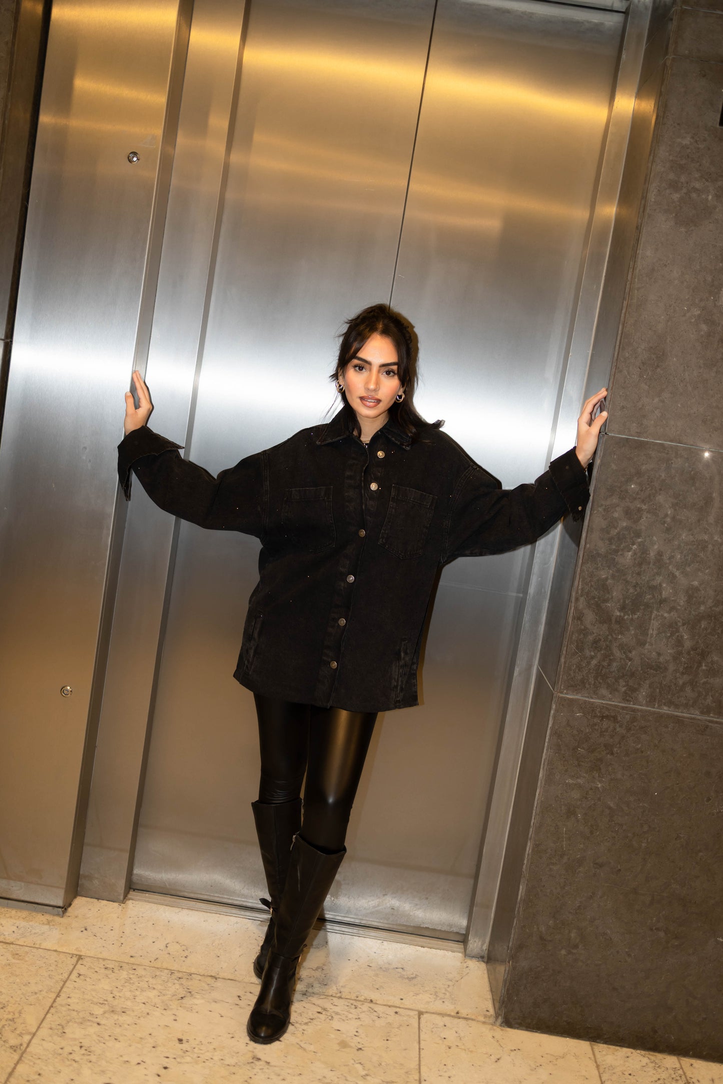 Starluxe Studded Denim Jacket In Black