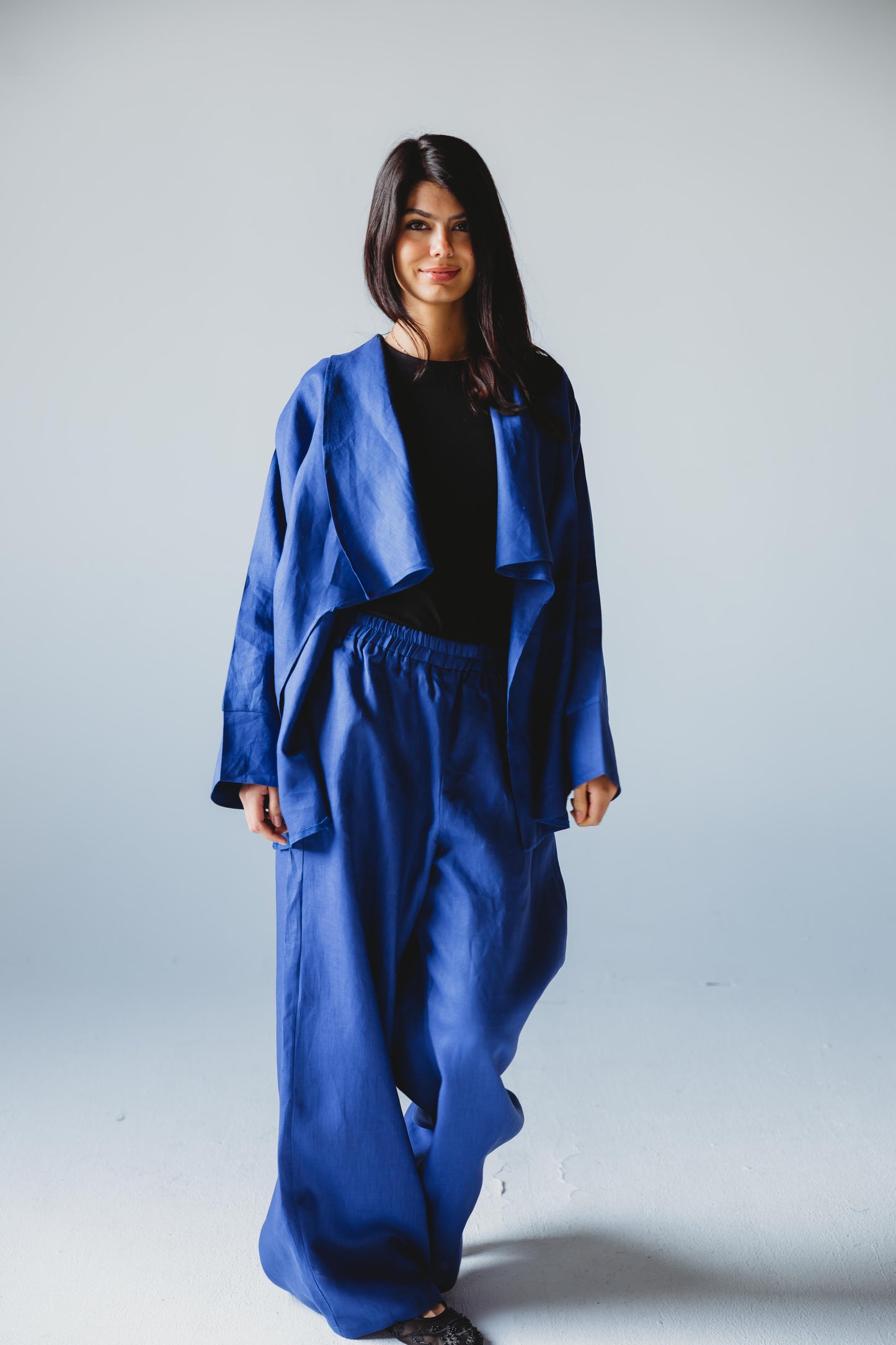 Linen Flow Cardigan Set - Royal Blue