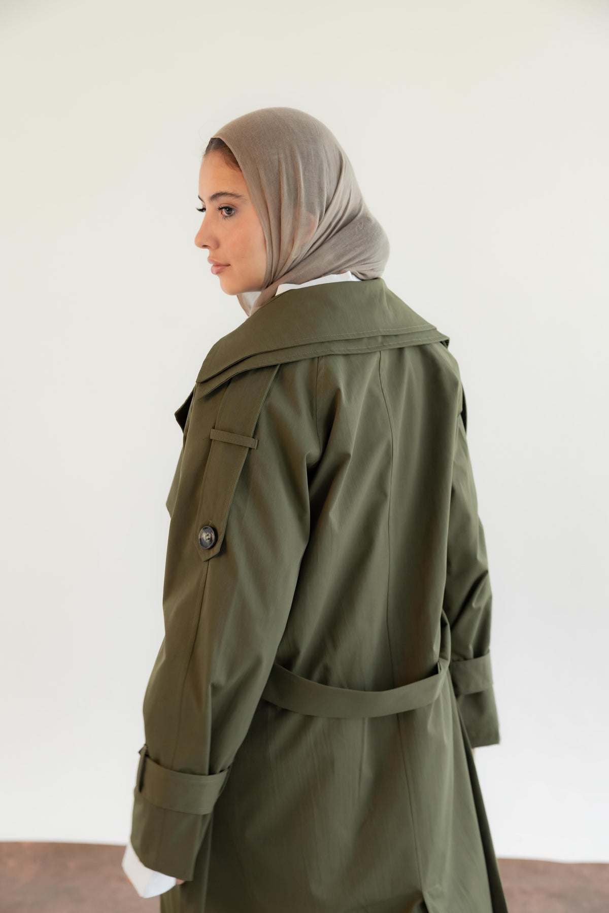 Double Collar Trench Coat - Olive