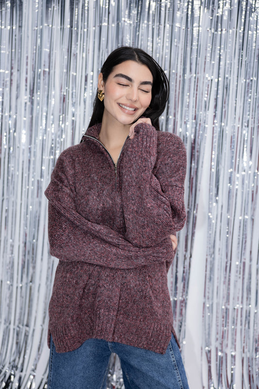 Warm Harmony Knit Sweater In Cocoa Berry