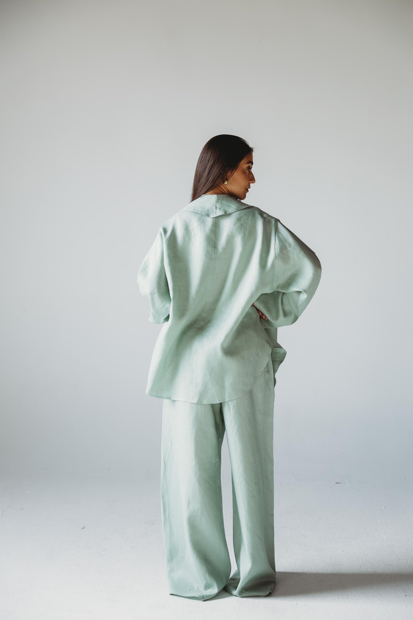Linen Flow Cardigan Set - Mint