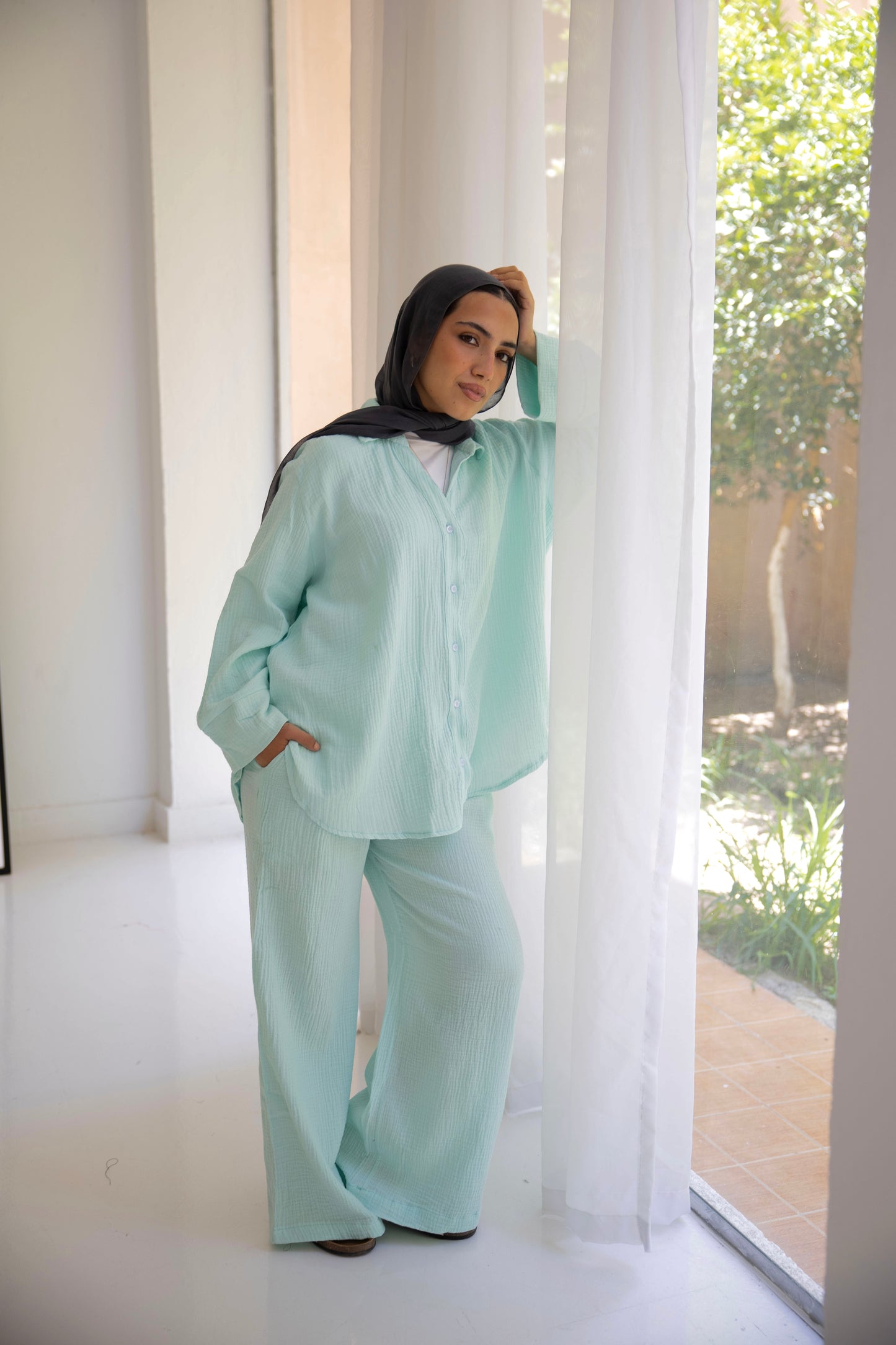 The breezy set in aqua blue