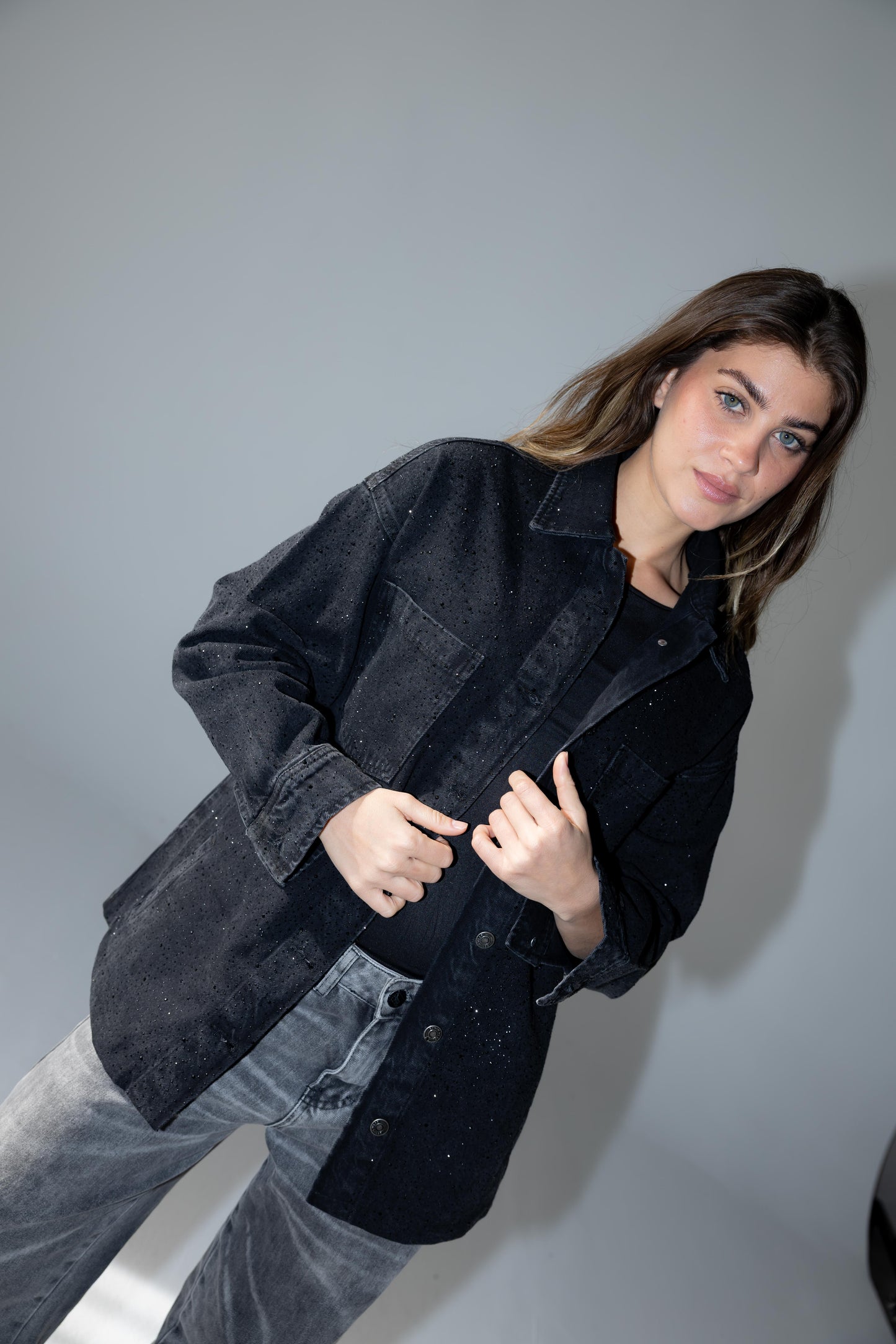 Starluxe Studded Denim Jacket In Black