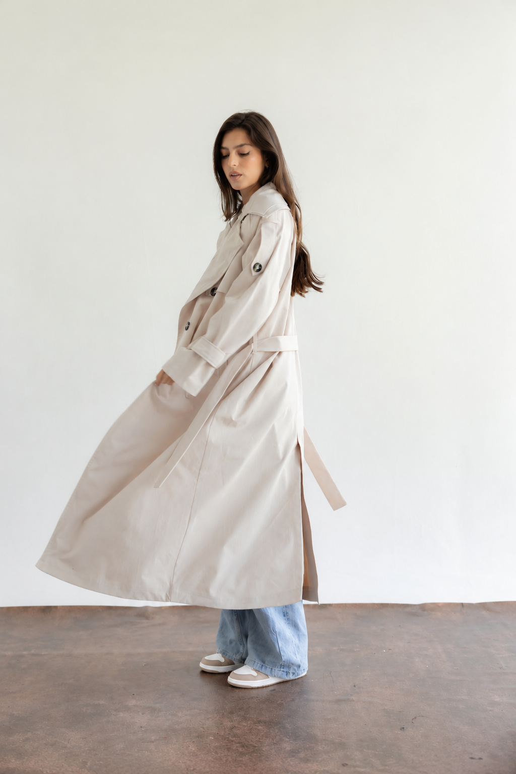 Double Collar Trench Coat - Oat Milk