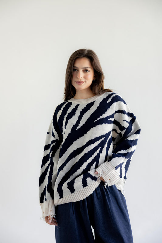 Wild Dreams Knit Sweater - Navy X Biege