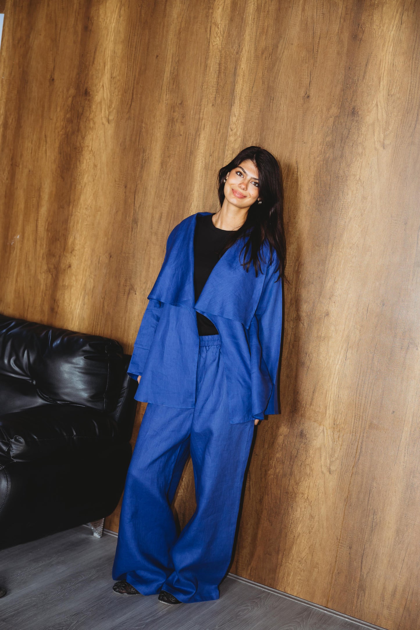 Linen Flow Cardigan Set - Royal Blue