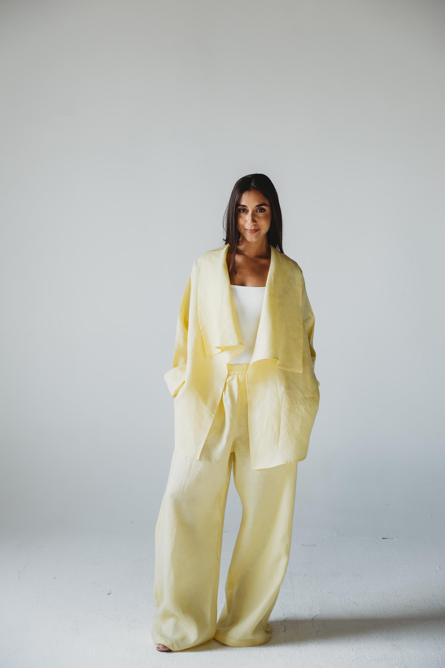 Linen Flow Cardigan Set - Butter Yellow