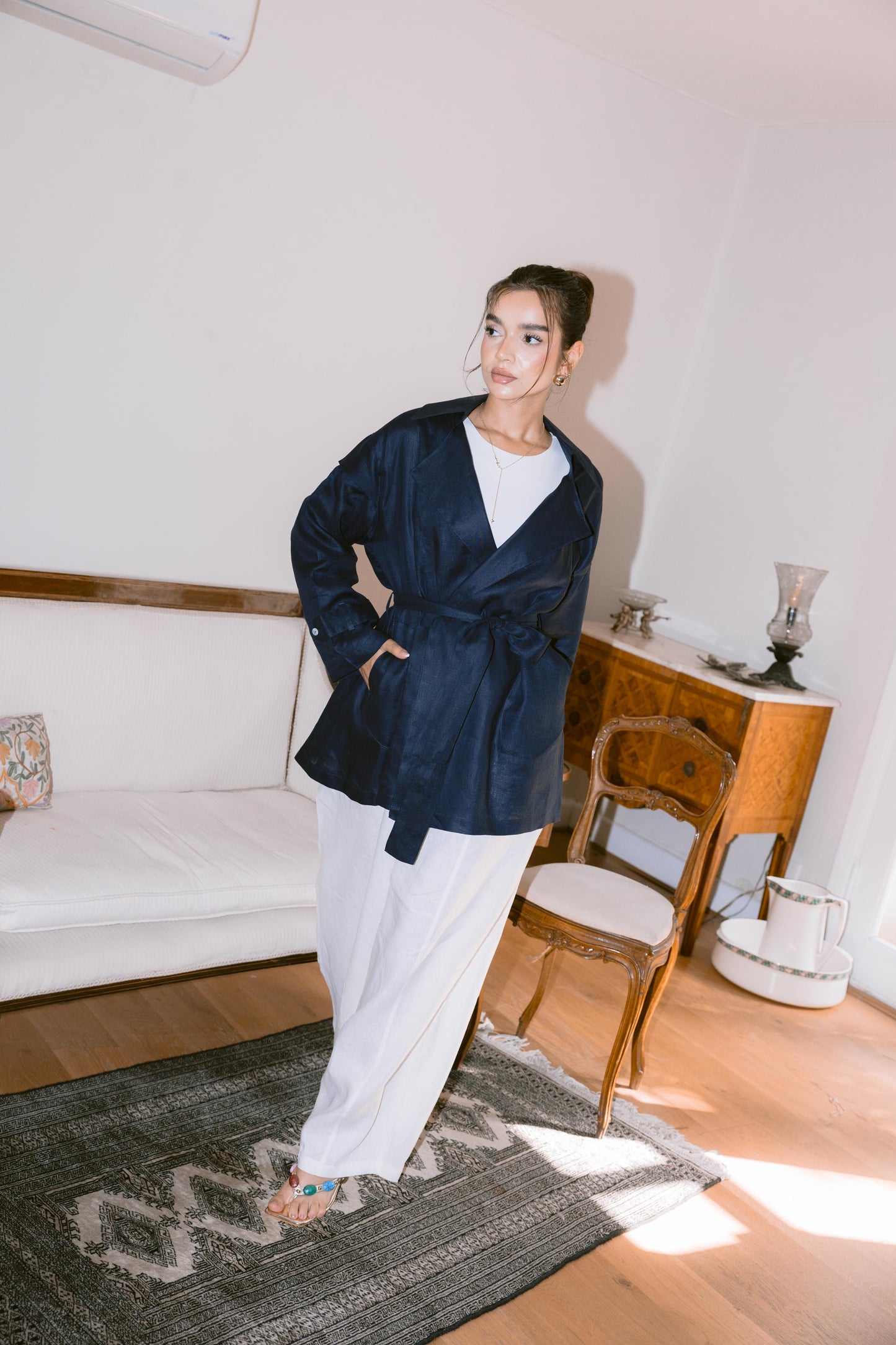 Get It Done Linen Cardigan - Navy