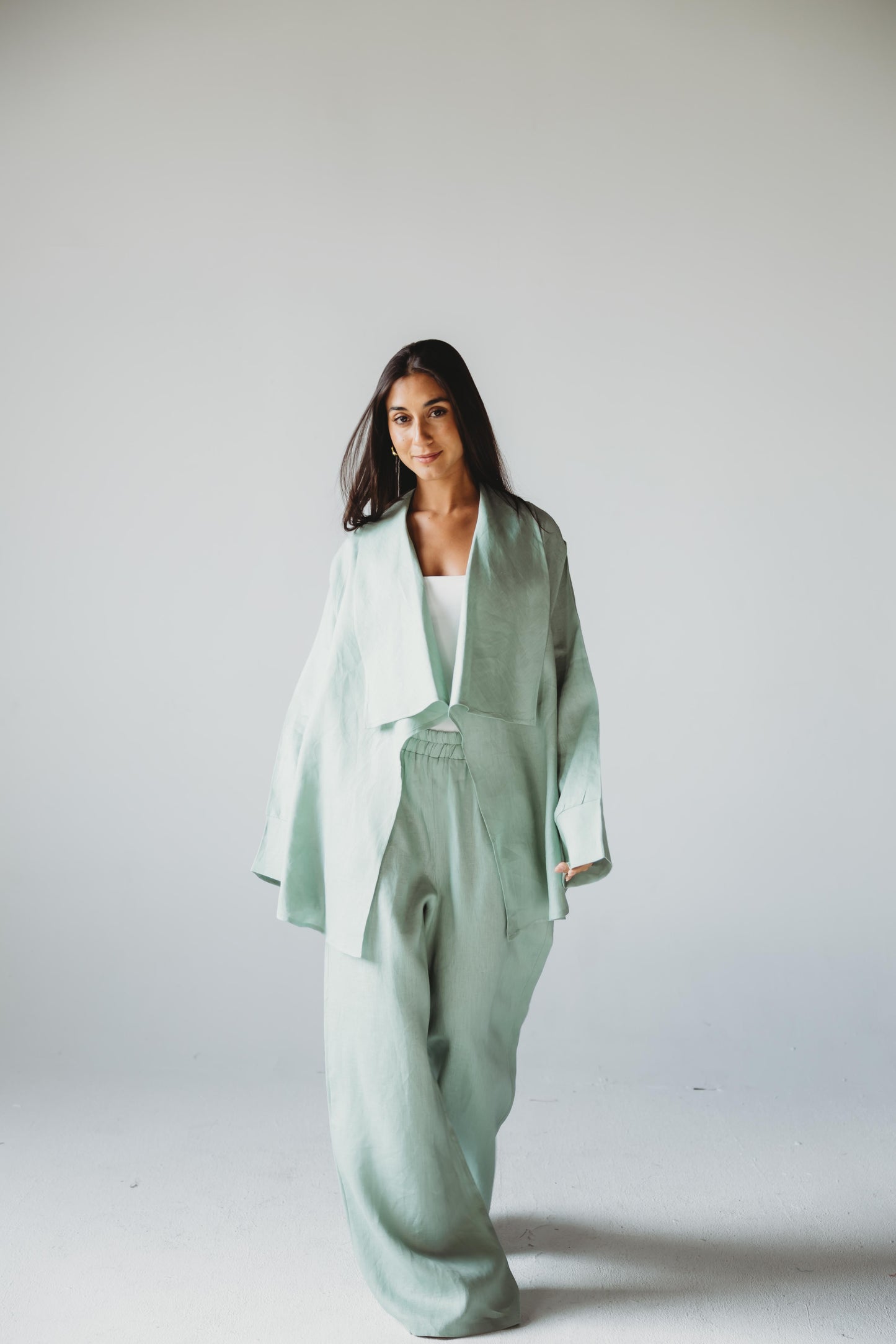 Linen Flow Cardigan Set - Mint