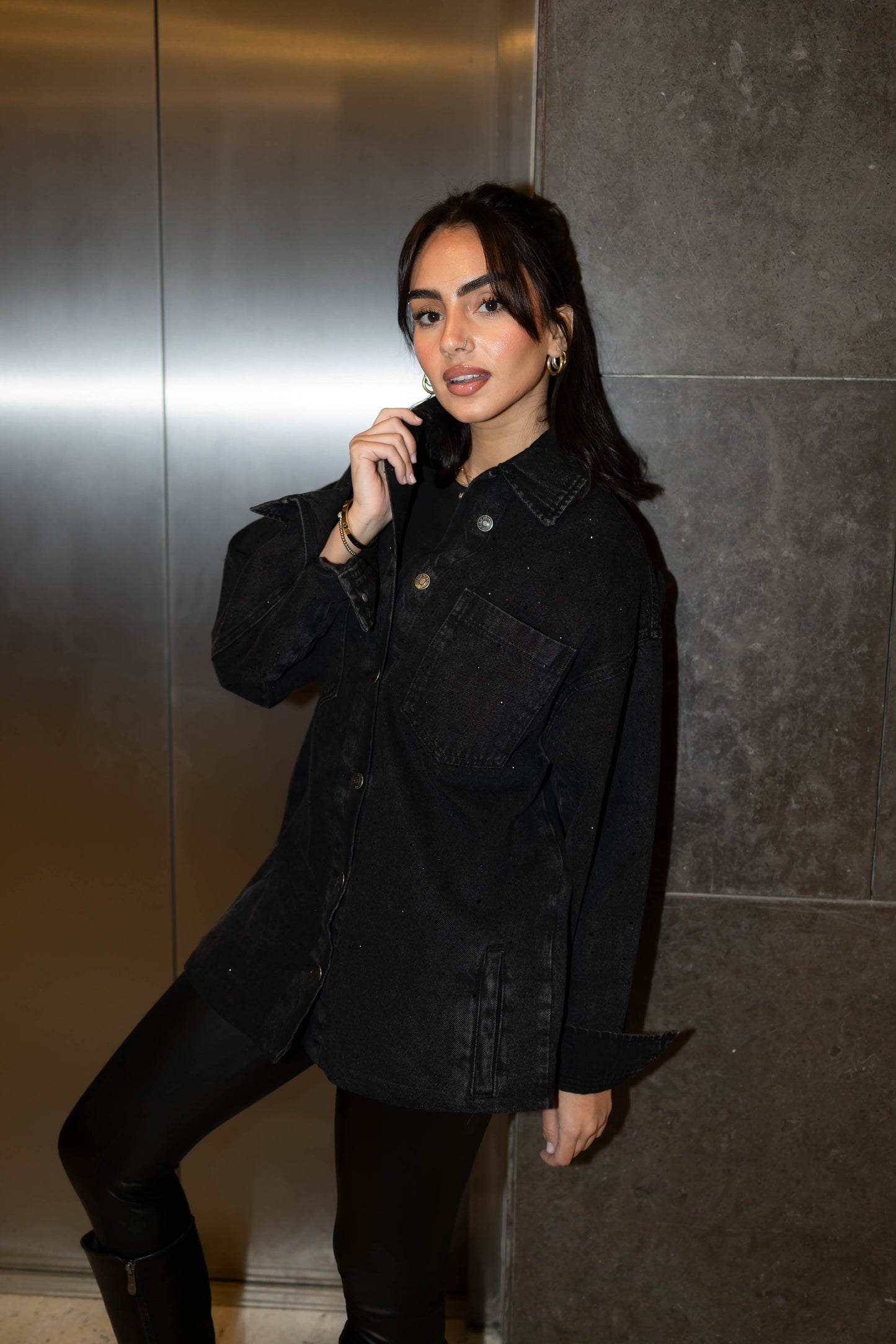 Starluxe Studded Denim Jacket In Black