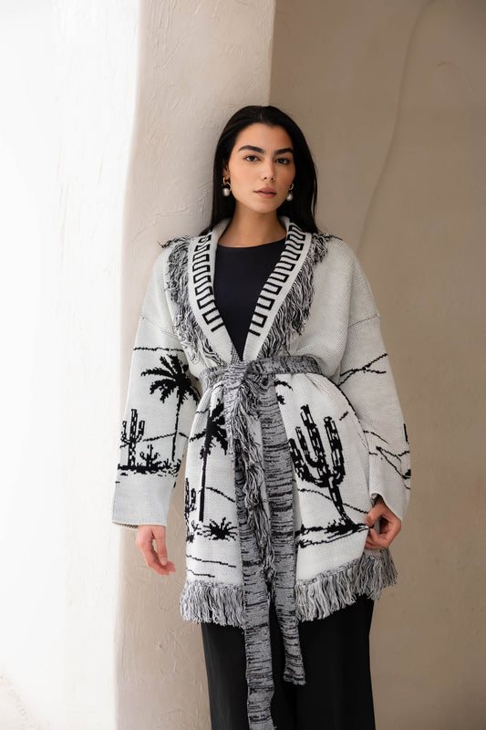 Center Of Attention Knit Cardigan - Black X White