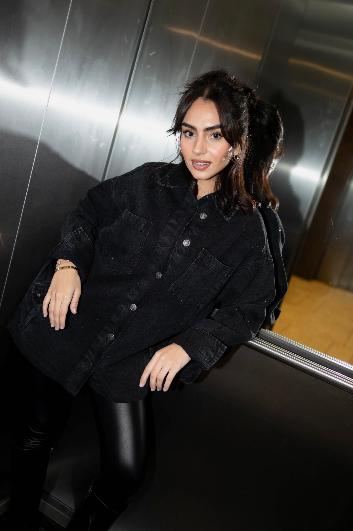 Starluxe Studded Denim Jacket In Black