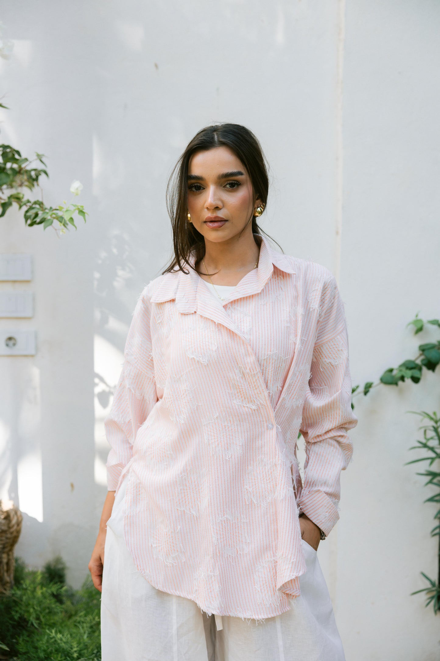 Side Button Textured Shirt - Fiery