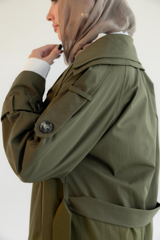 Double Collar Trench Coat - Olive