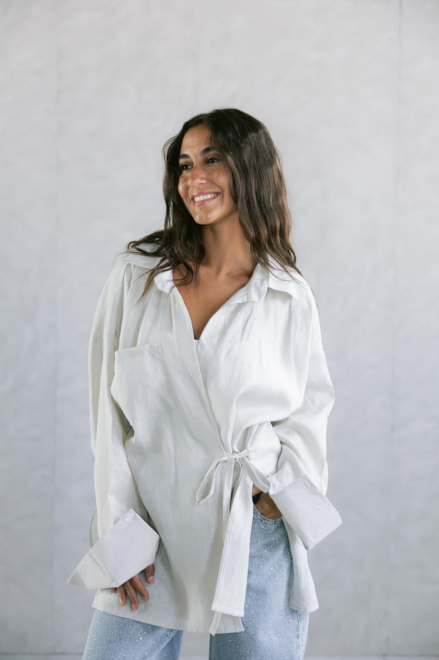 Side Tie Linen Shirt - Griege
