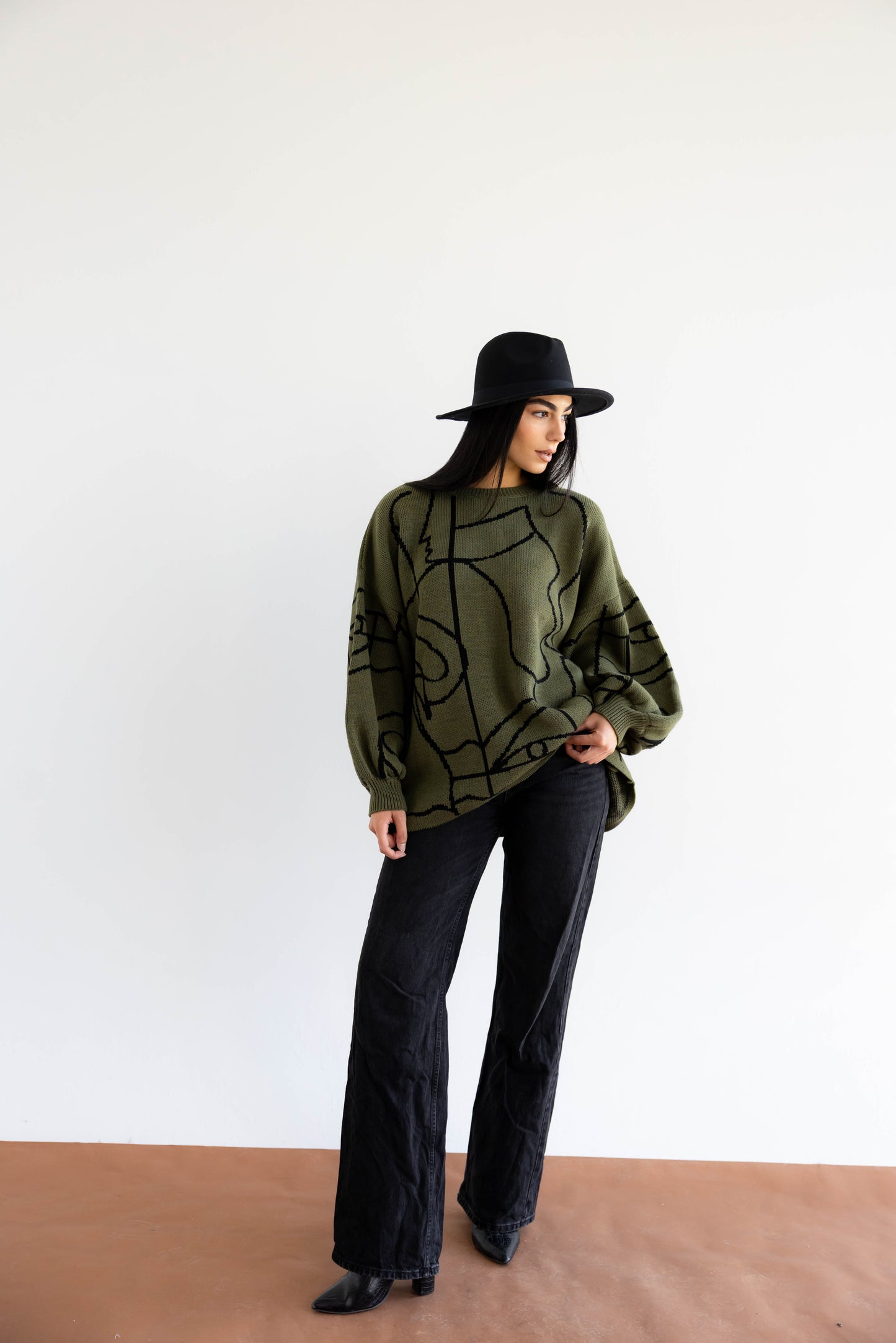 Boho Knit Sweater In Olive