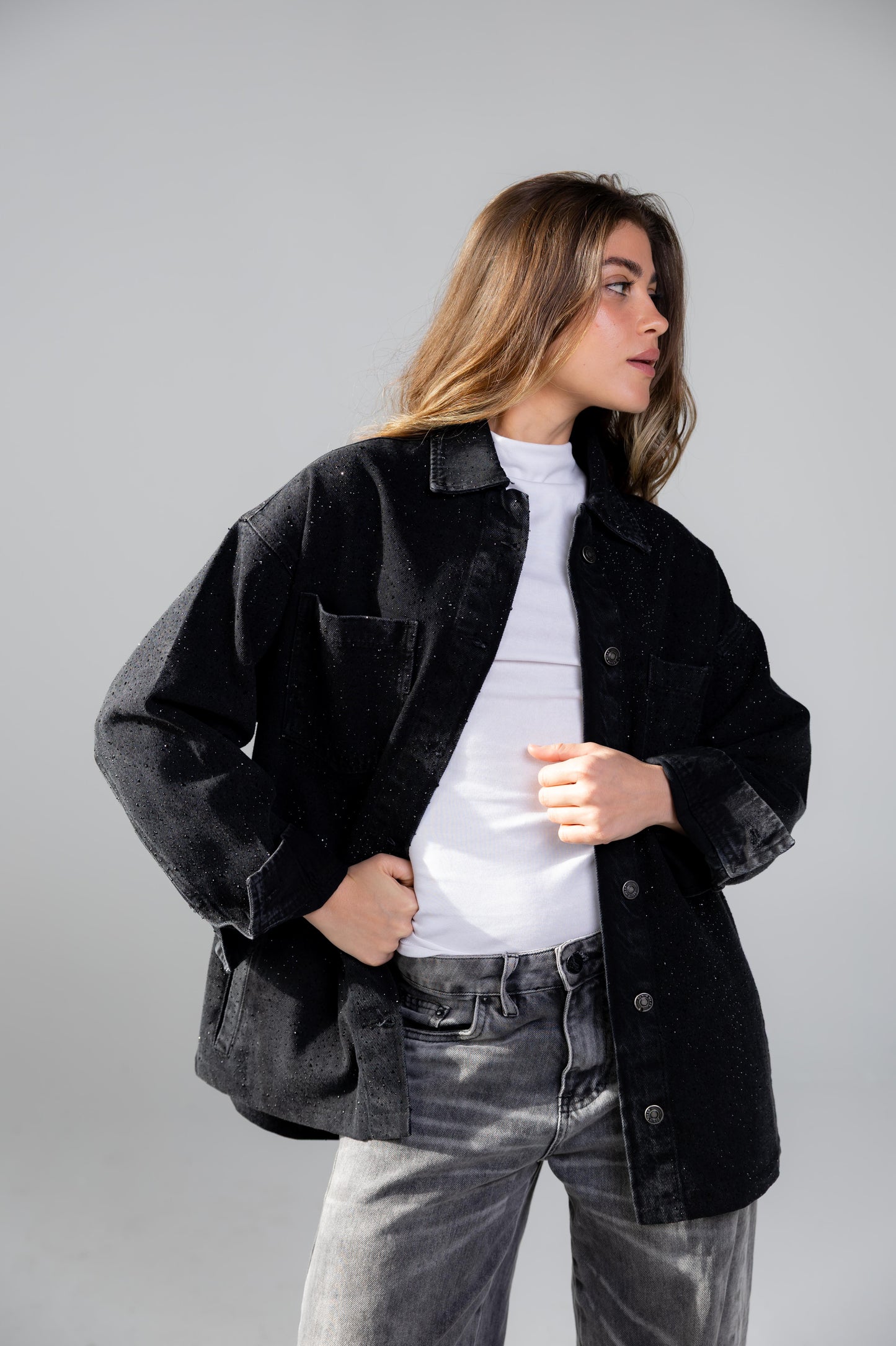 Starluxe Studded Denim Jacket In Black