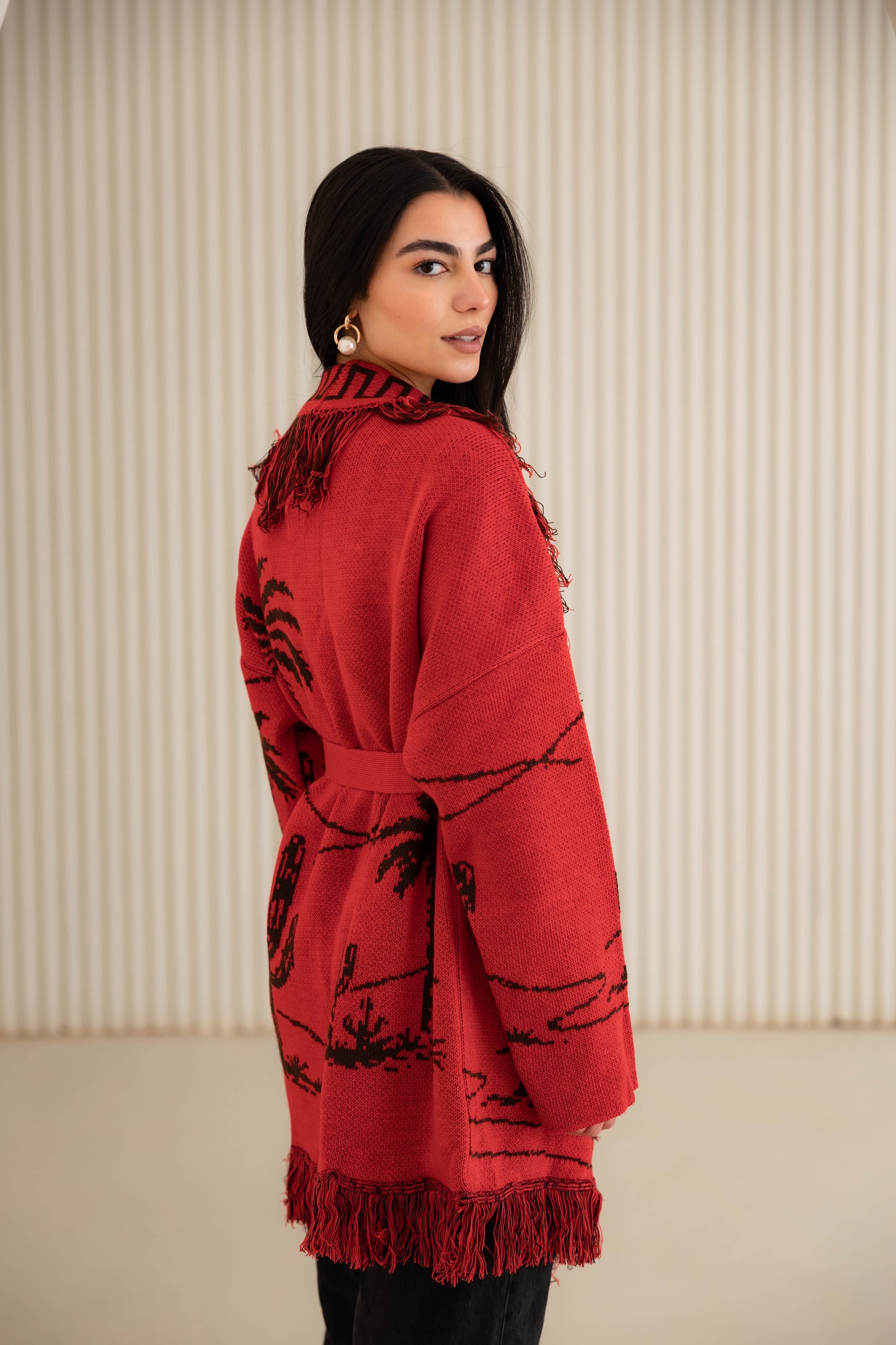 Center Of Attention Knit Cardigan - Hot Pink X Brown