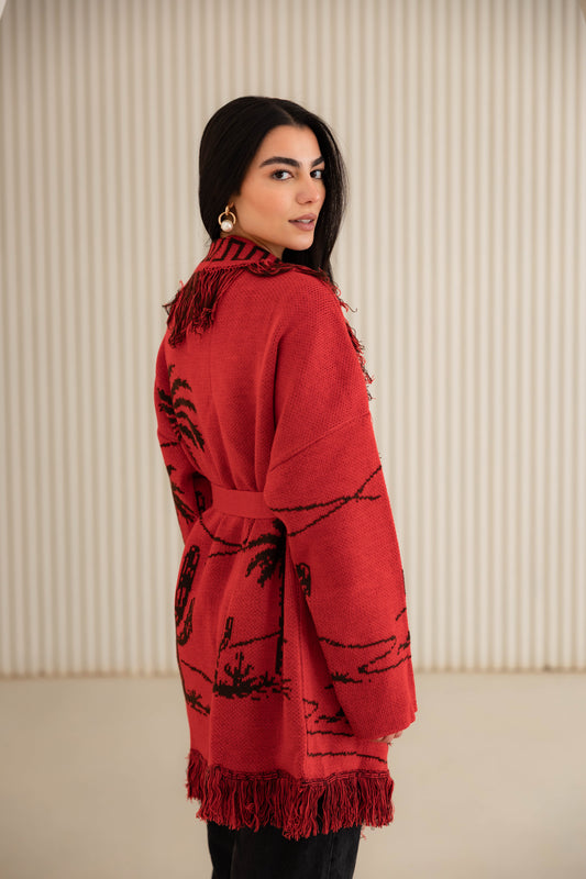 Center Of Attention Knit Cardigan In Hot Pink X Brown