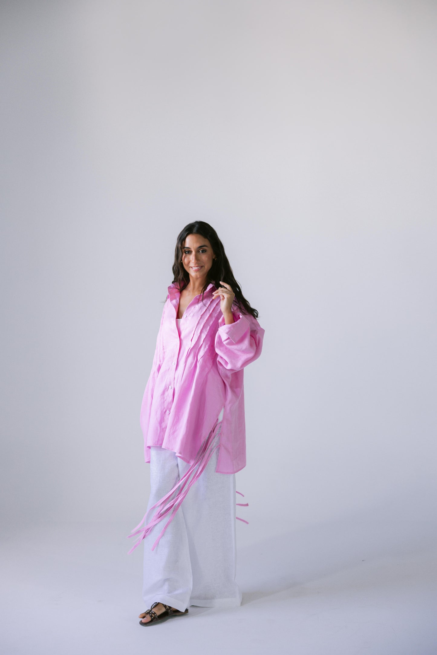 Summer Fringes Linen Shirt - Pink