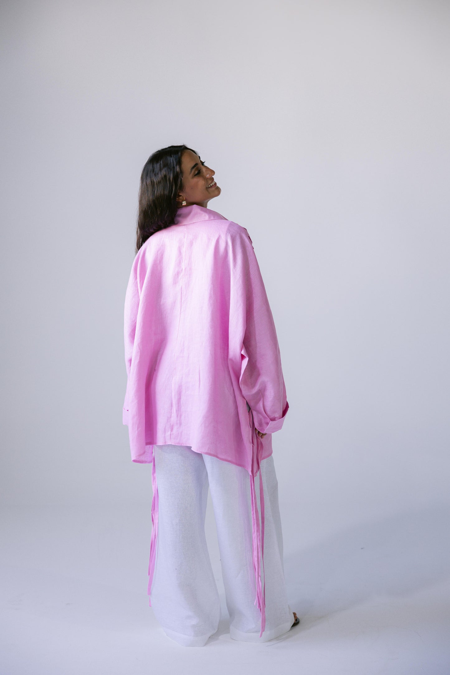 Summer Fringes Linen Shirt - Pink