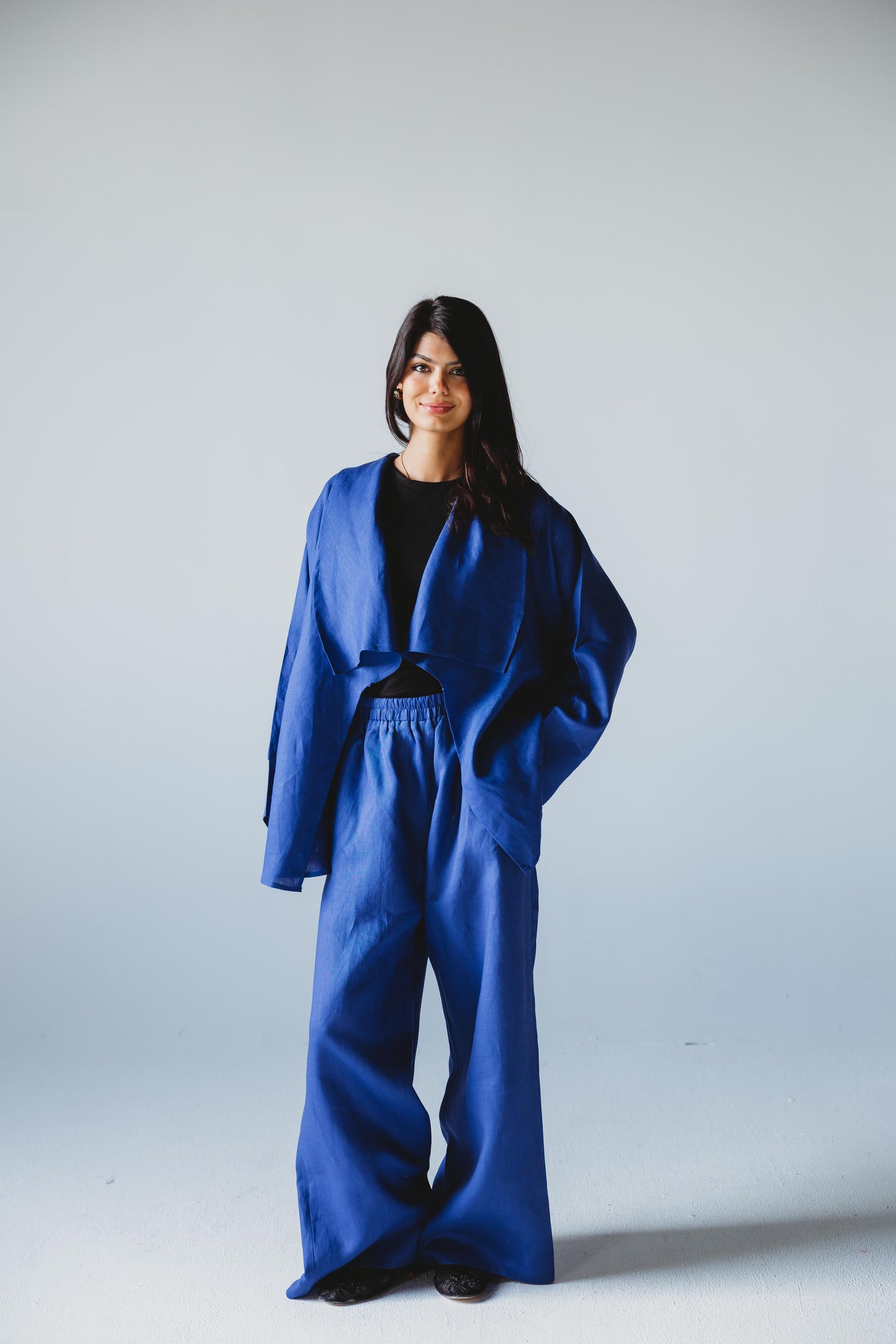 Linen Flow Cardigan Set - Royal Blue