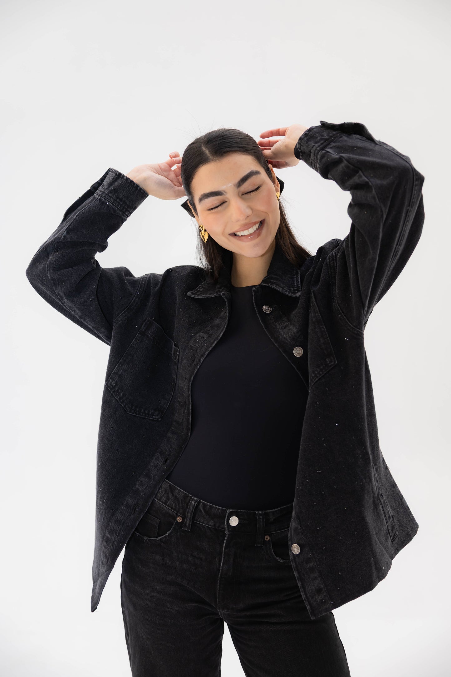 Starluxe Studded Denim Jacket In Black