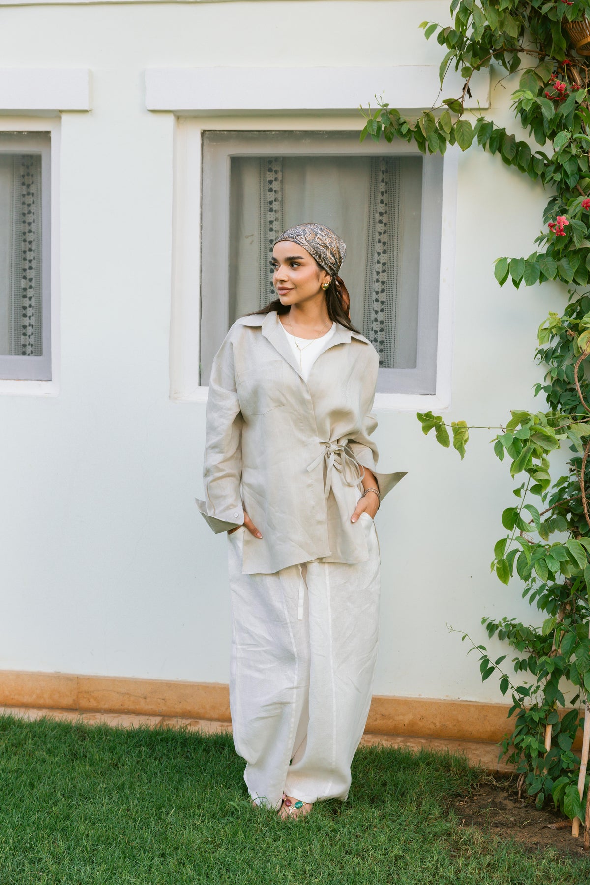 Side Tie Linen Shirt - Griege