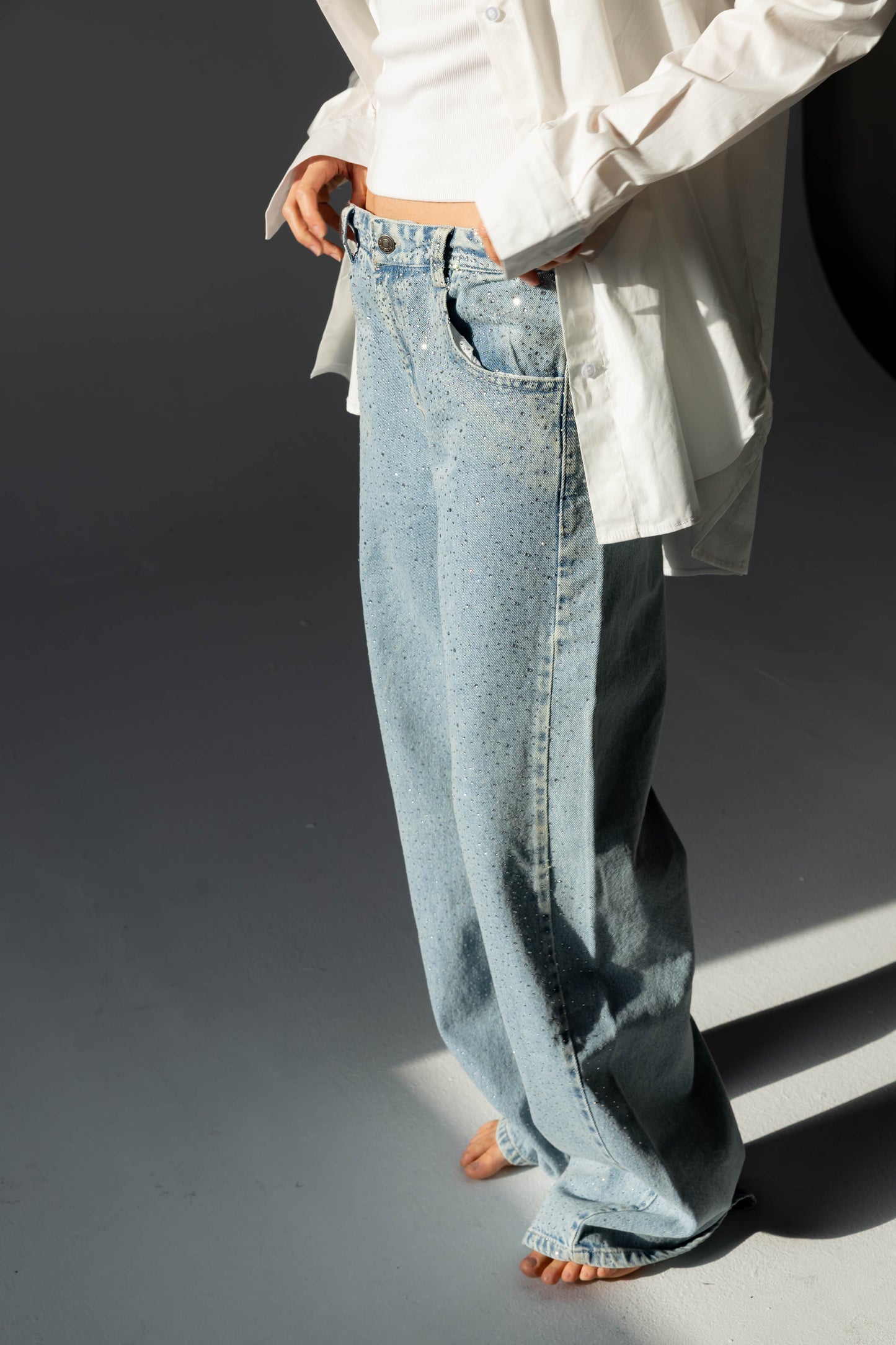 Nightfall Studded Denim Pants In Cloudwash
